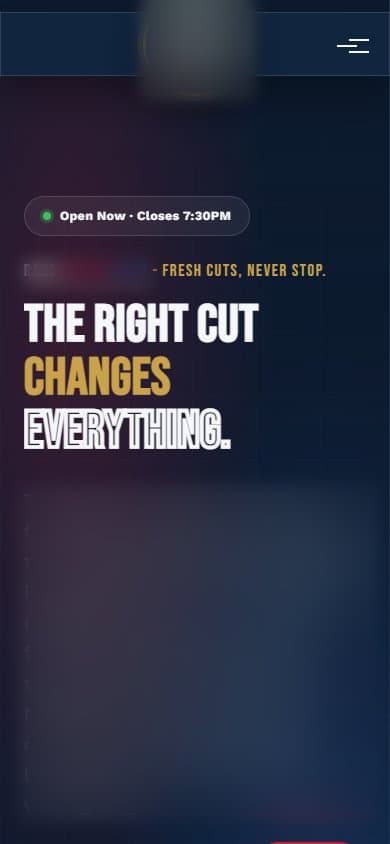 Barber shop website on a phone