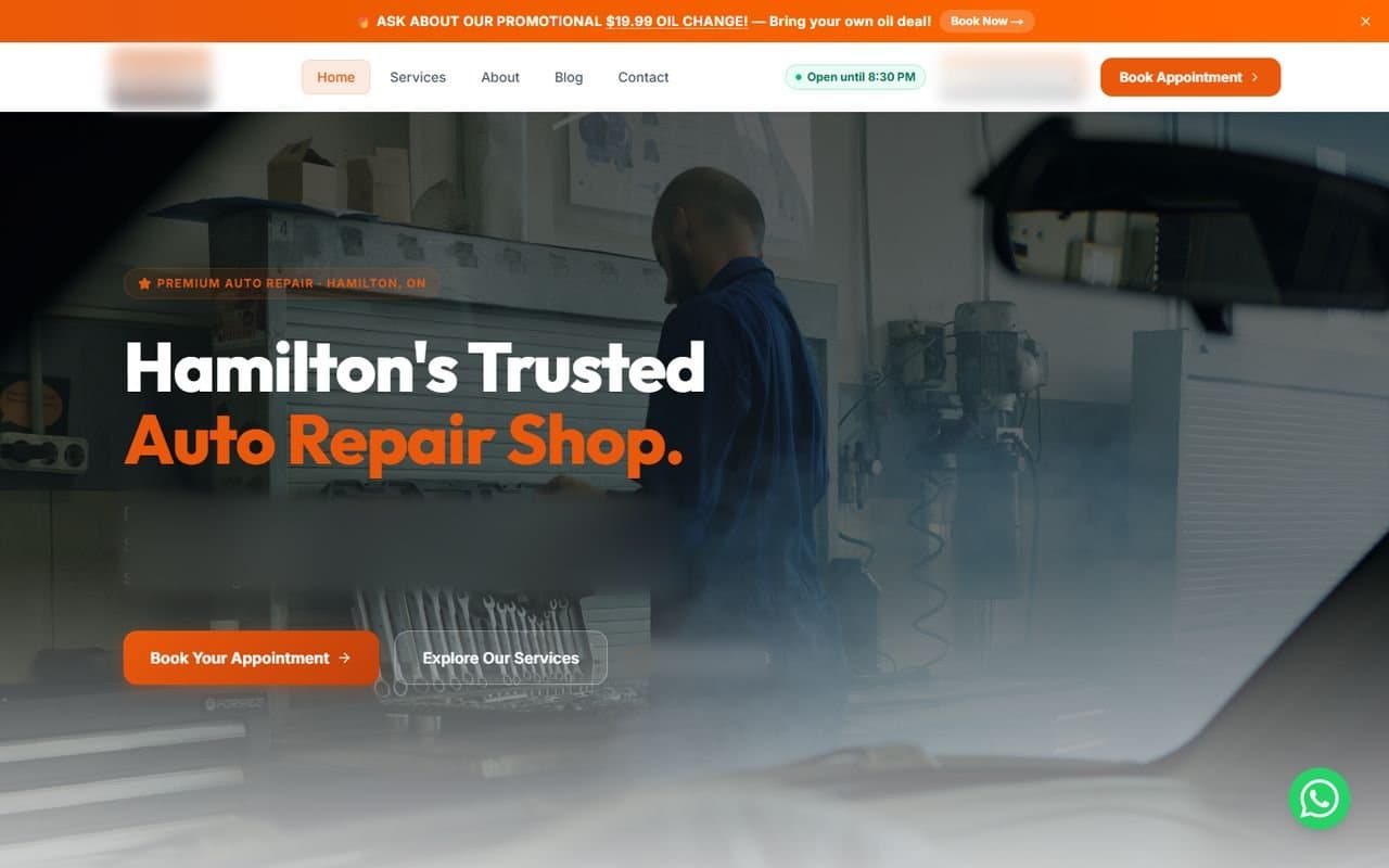 Auto repair website on a laptop